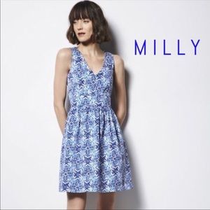 Milly Blue & White Floral Fit & Flare Dress
